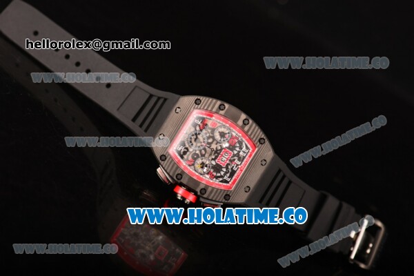 Richard Mille RM 011 Felipe Massa Flyback Chronograph Swiss Valjoux 7750 Automatic Carbon Fiber Case with Skeleton Dial and Red Inner Bezel - 1:1 Original - Click Image to Close